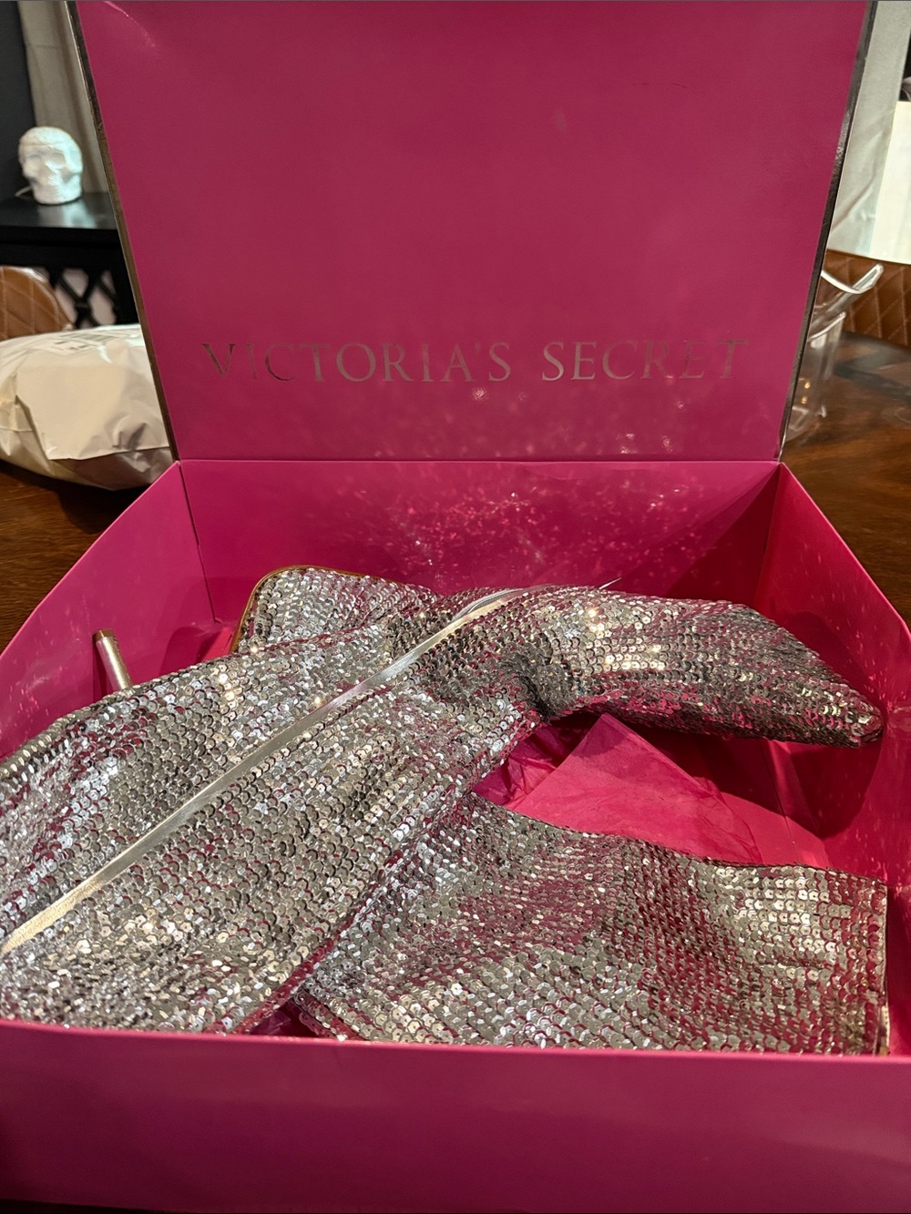Collin Stuart X Victoria's Secret Y2K Silver Sequin Knee-High Boots
